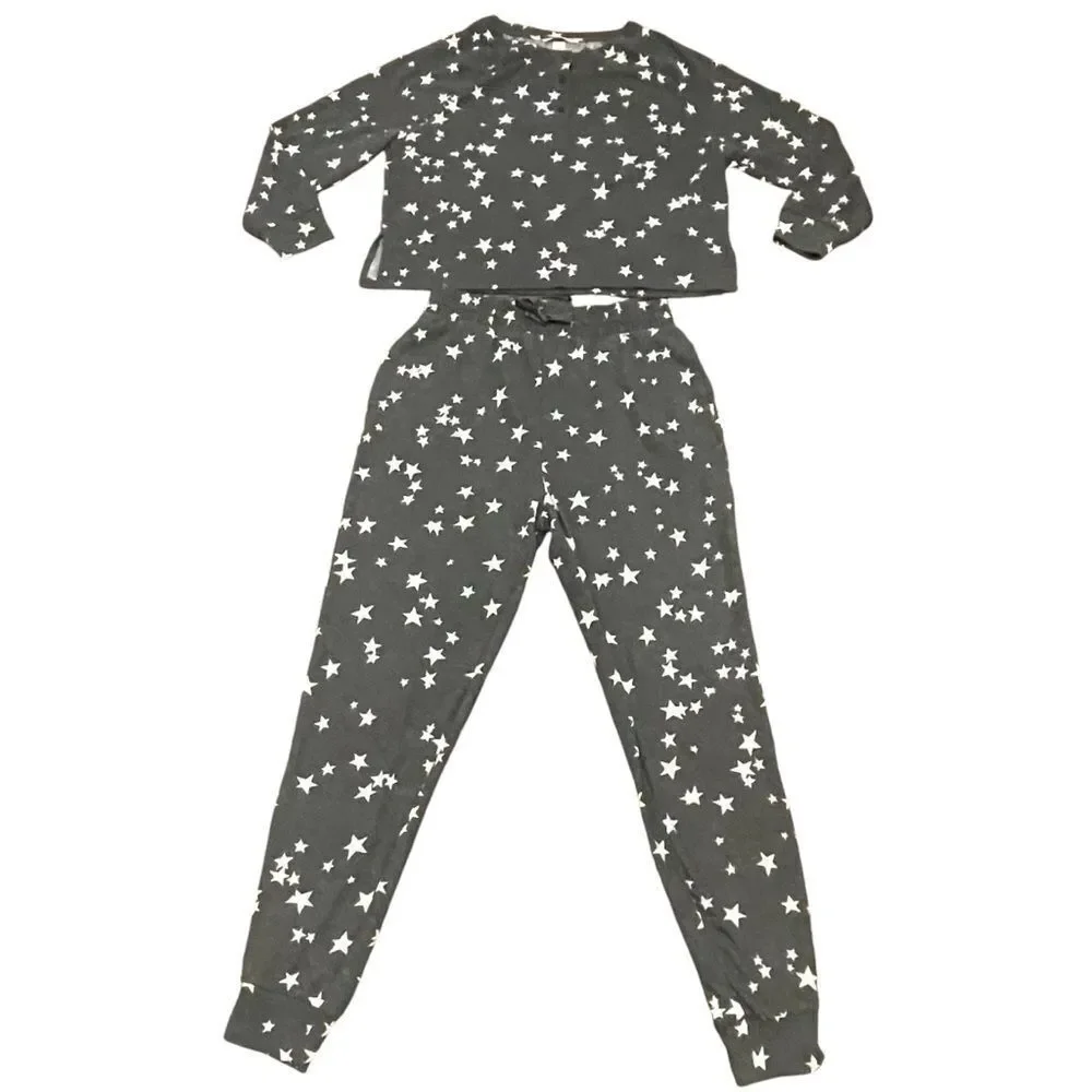 Victoria’s Secret Jogger Pajama Set Stars Gray and White Size Small